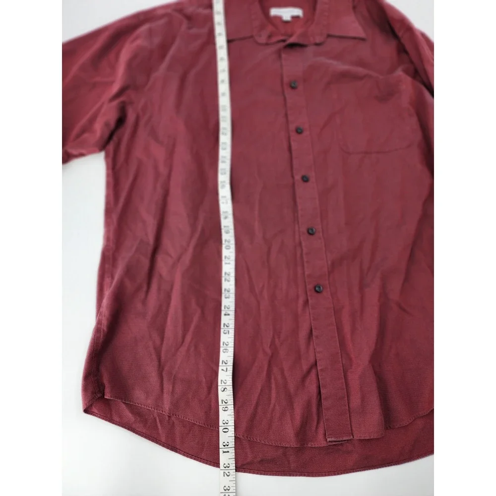 Joseph & Feiss Mens Non Iron Button Down Shirt Burgundy Red Ribbed XL 17.5 32/33